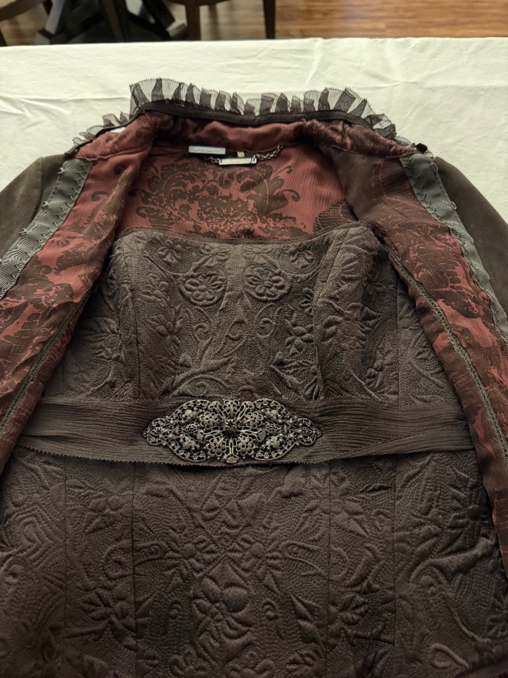 NWT-Elie Tahari 2-piece Suede Jacket & Silk Corset Size S
